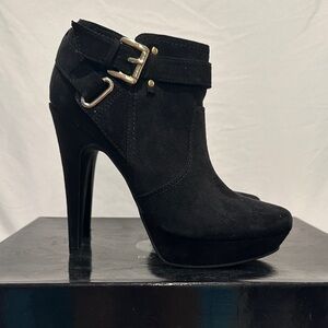 Guess Black Suede Heeled Boots with Buckle